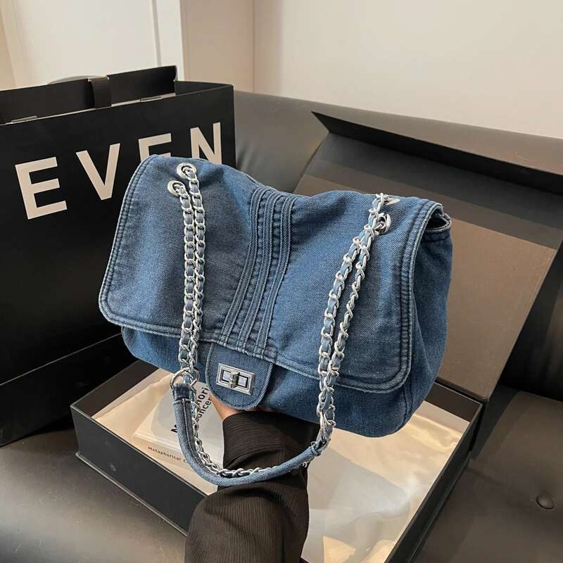 Fashion Denim Large Capacity Chain Strap Women's Tote Shoulder Bag Bolsos Mujer Sac E Femme Bolsas De Dama