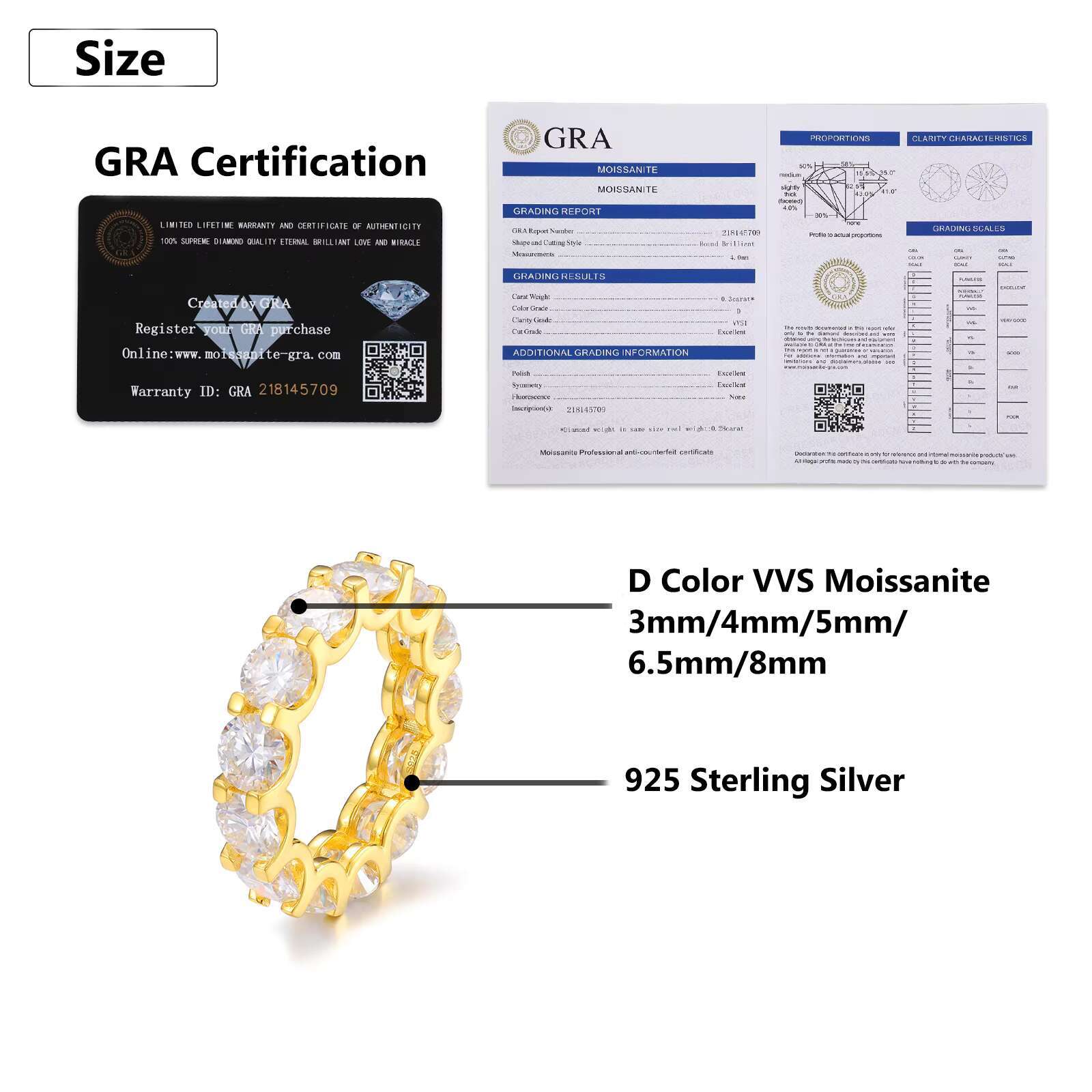 Luxury 6.5mm Wedding Ring Band Jewelry S925 Sterling Silver Iced Out Diamond Moissanite Engagement Rings