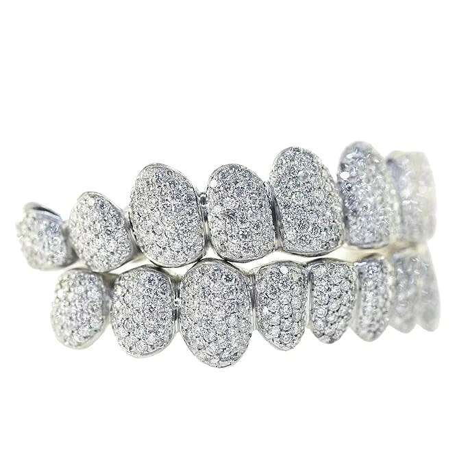 Sturdy Fine Jewelry 14K White Gold Moissanite Diamond Studded Dental Tooth Grillz for Sale at Affordable Prices