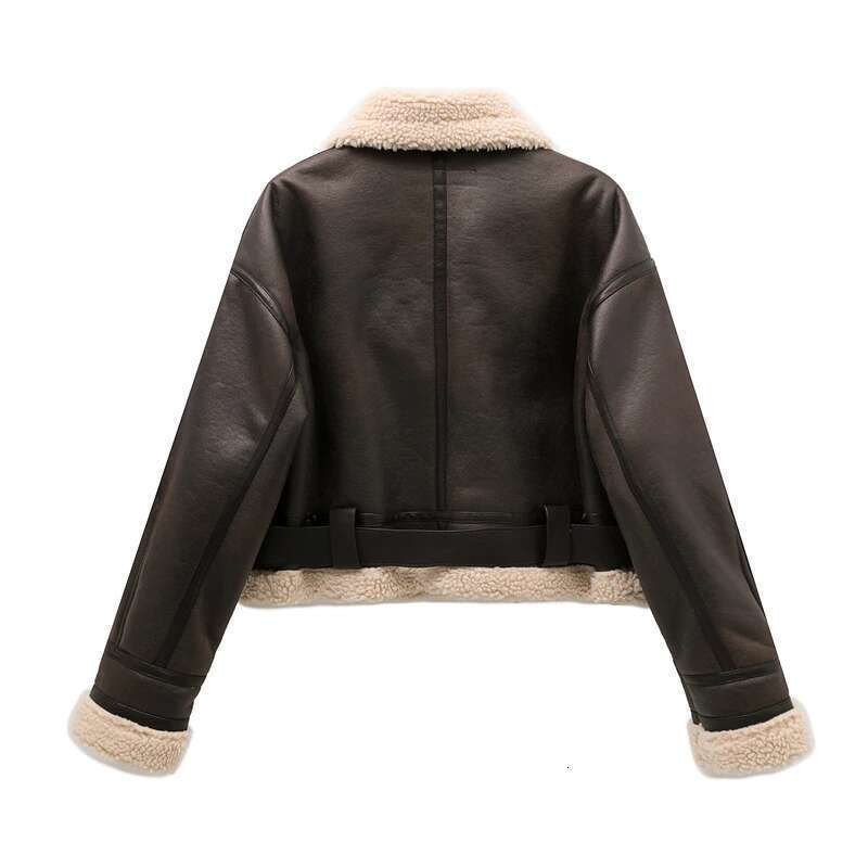 Designer Clothes ZVRI 2023 New Woman's Fashion Thick Warm Faux Shearg Jacket Coat Vintage Long Sleeve Belt Hem Female Outerw