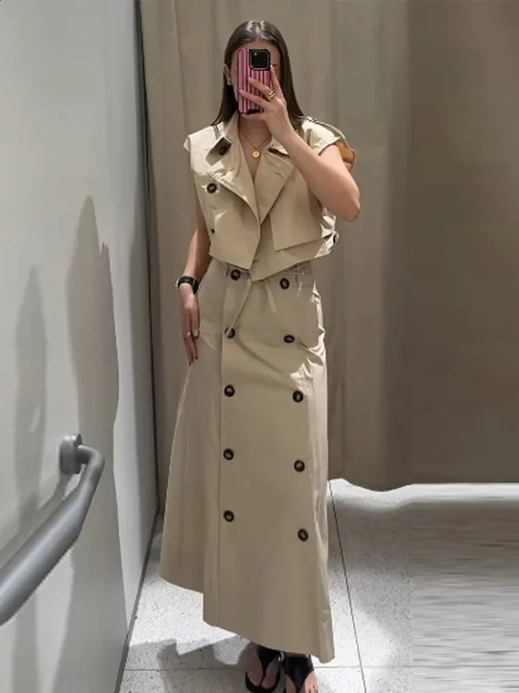 Elegant Womens Lace Up Top Skirts Suits Button Short Sleeve Turn-Down Collar Ladies Suit 2025 Summer Fashion 2 Pieces Set Women 250411