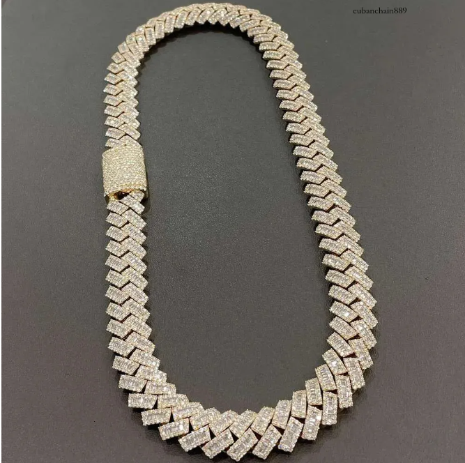 Iced-Out Hip Hop VVS Moissanite Cuban K Chain Necklace with Baguettes for Men (20mm)
