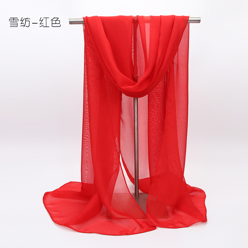 K374 Gradient solid color ladies Korean chiffon scarf spring and summer thin warm sunscreen shawl versatile long narrow silk scarf