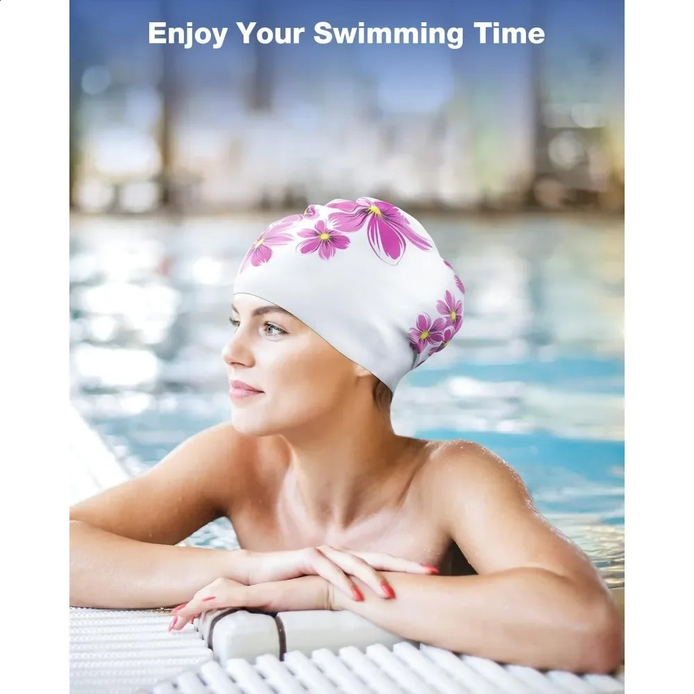 Womens Swimming Cap Silicone Long Hair Swimming Cap Non-slip Waterproof Womens Swimming Cap Adult 250411