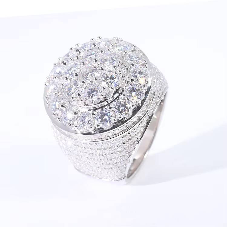 Superflash Cuban Ring VVS Moissanite S925 Plated with 10k Gold Hiphop Style with GRA Credential
