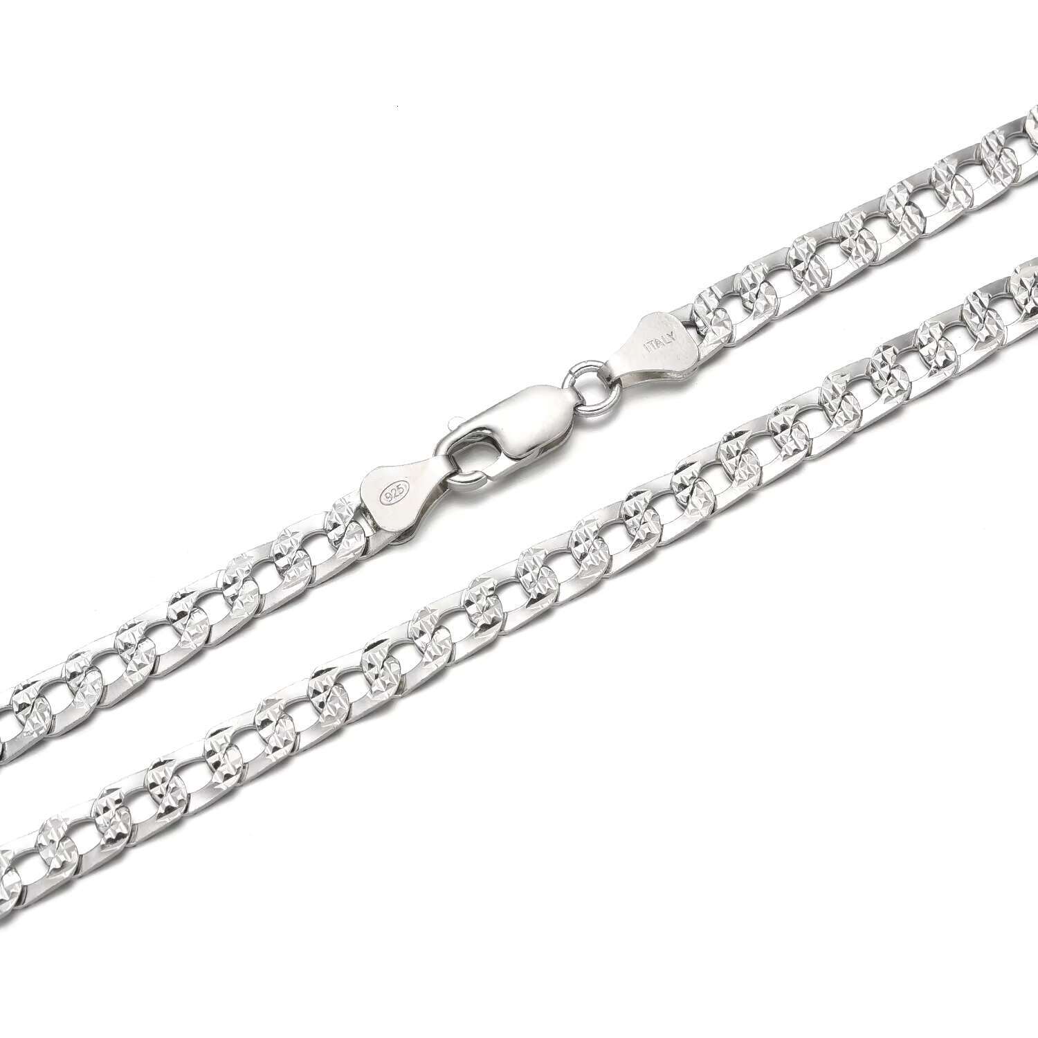 925 Sterling Silver Italian Chains Hip Hop Jewelry 6mm Chunky Diamond-Cut Cuban Link Chain Necklace for Men Women