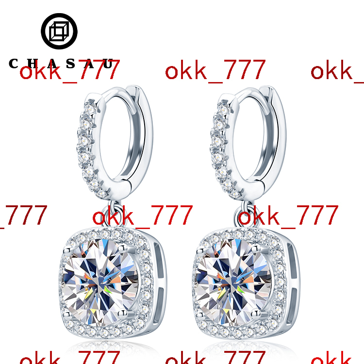 Earrings Wholesale Bulk 1ct 2ct 3ct 6.5mm 8mm 9mm Moissanite 925 Sterling Silver Halo Square Diamond Hoop Earrings