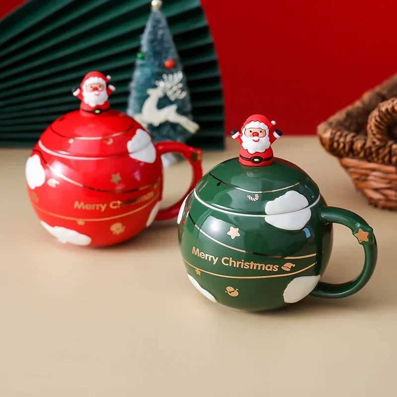 Christmas Ceramic Mug with Lid Coffee Milk Tea Breakfast Cartoon Christmas Birthday Gift Friend Family Creativ Home Office Drinking 400ml Y251112