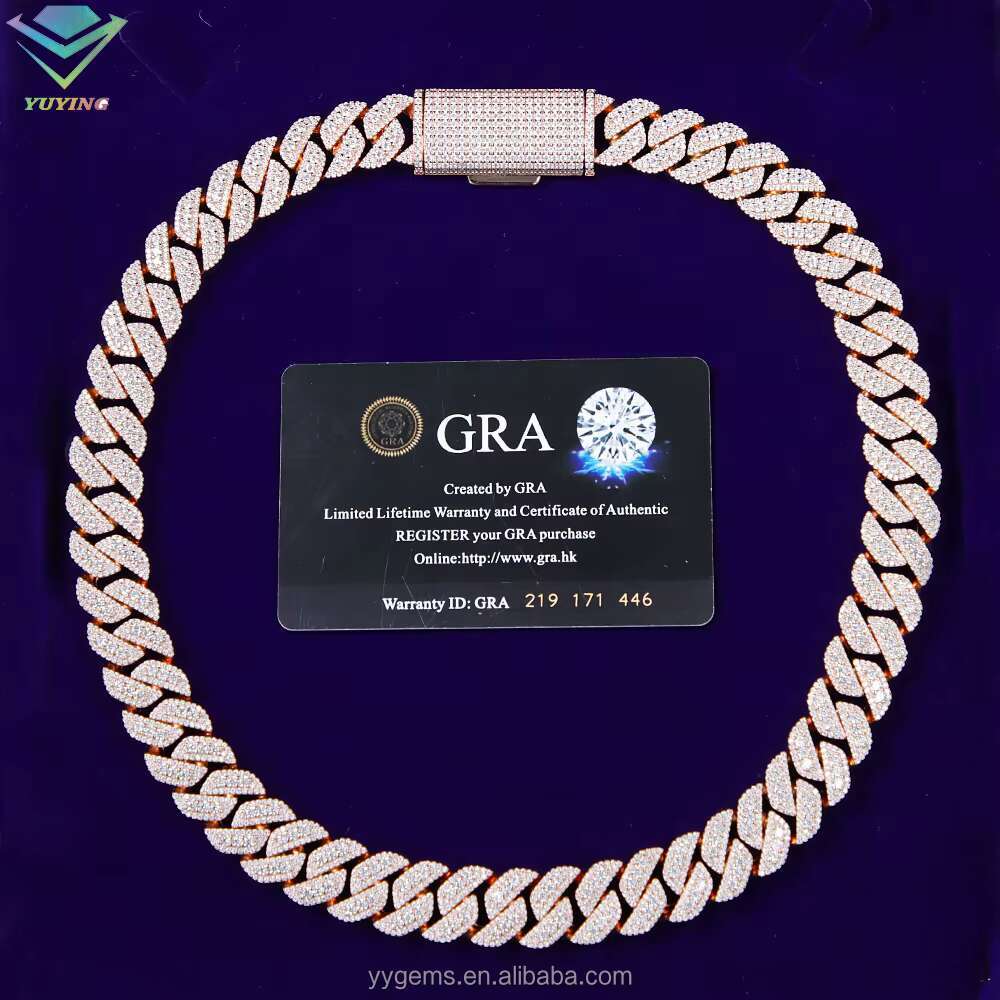 Yu Ying 15mm Width Shine Necklace Ice Out Moissanite Diamond 925 Solid Silver Cuban Link Chain for Hip Hop Jewelry