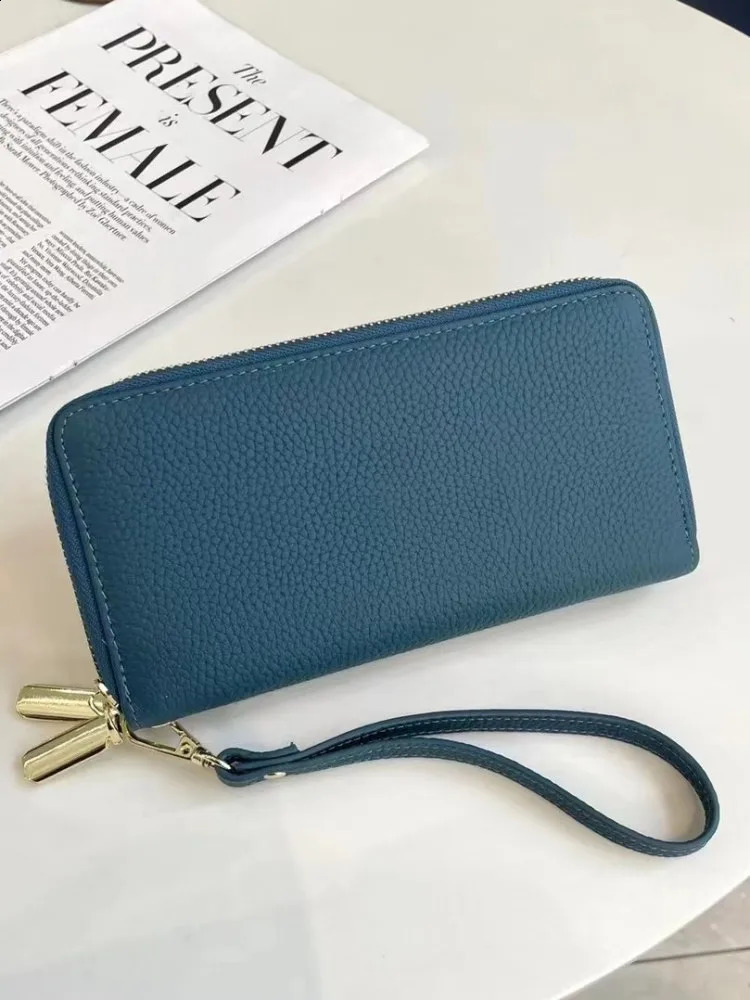 genuine leather womens wallet cowhide leather double zipper clutch bag business and leisure long wallet womens multi card wallet 250411