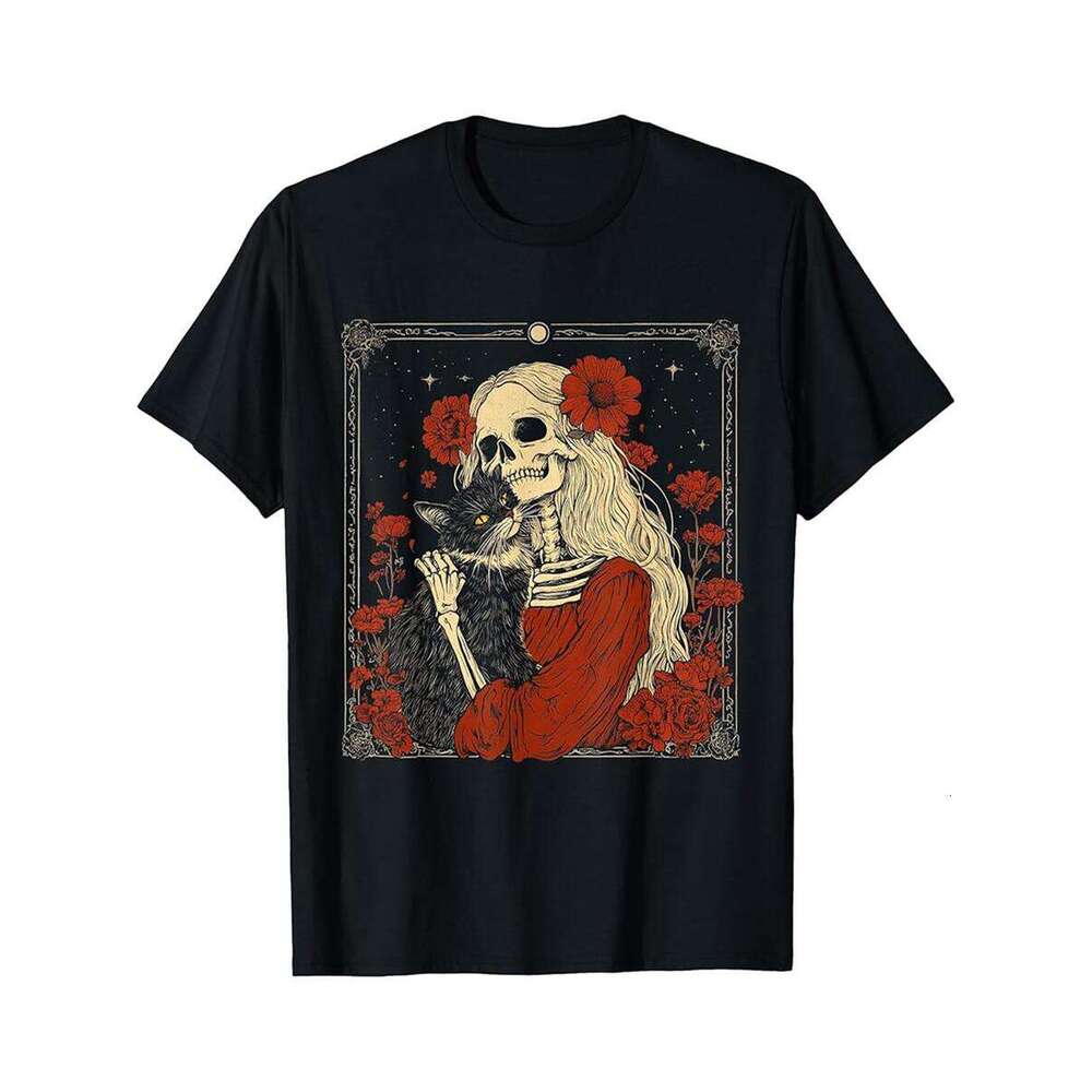 Designer T shirt Skeleton Holding A Cat Halloween Costume Cat Lovers - 220g T shits