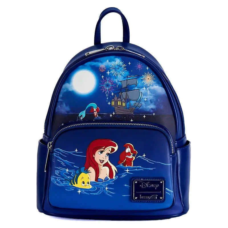 Disney Loungefly Disney Little Mermaid Ariel Fireworks Mini Backpack Deep Blue Student Backpack Cartoon Cute Backpack Girl Bag Gift X250412