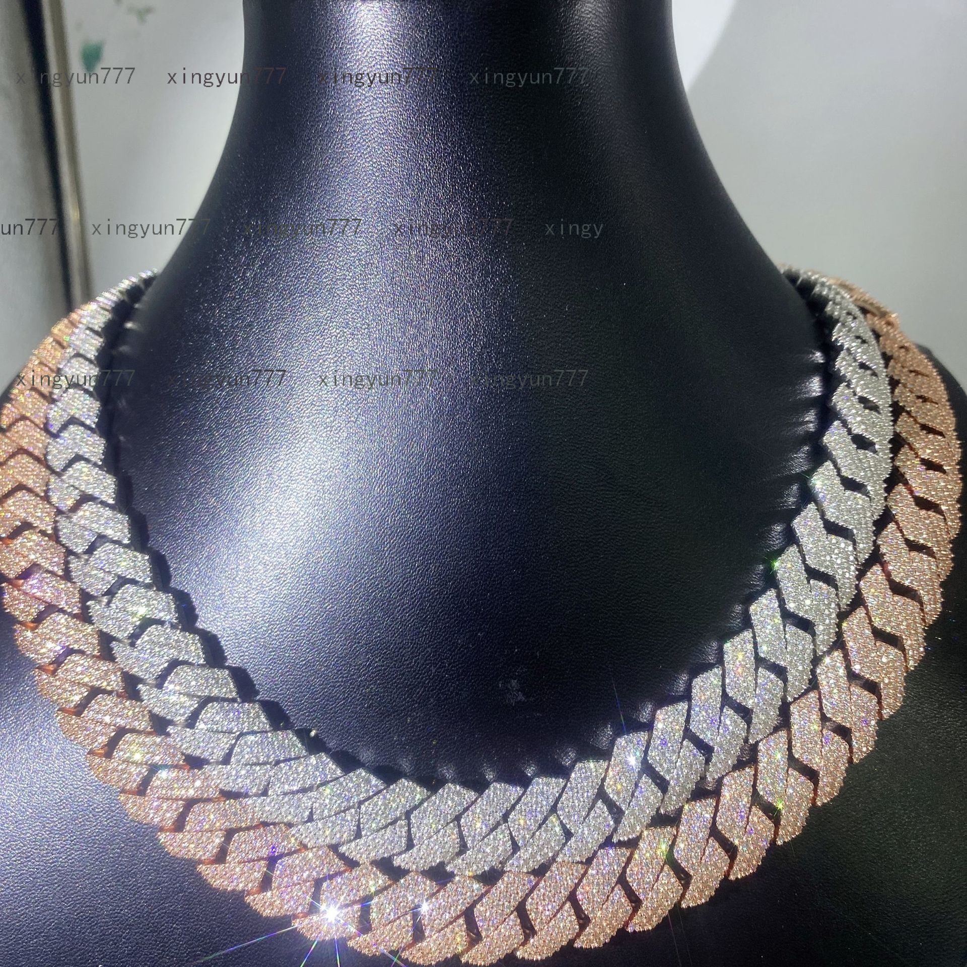 Hiphop Necklace 15mm VVS Moissanite Diamond Chain Rose Gold Plated Sterling 925 Silver Cuban Necklace Jewelry