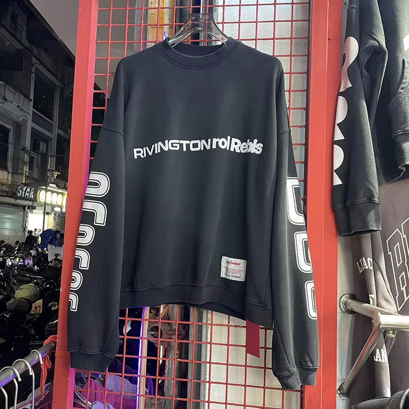 Autumn Winter High Street Vintage Washed Black Pullovers Men Women Patchwork Splicing Sweatshirts Inside Tags