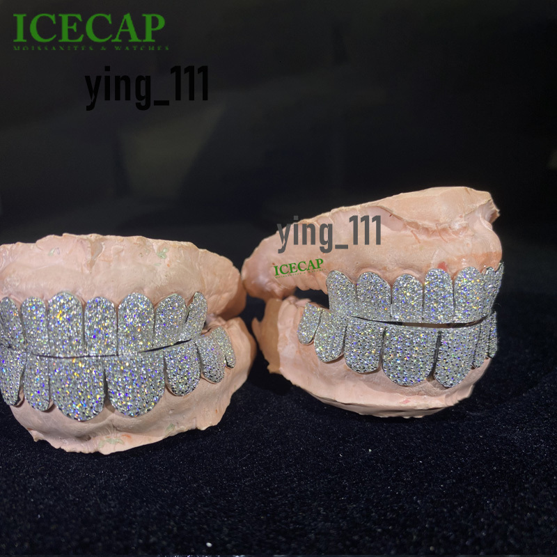 Popular Grillz Custom Flawless Mossanite Grills Teeth Big Stone Vvs Moissanite Grillz 10 Top 10 Bottom Ice Out Diamond Grillz