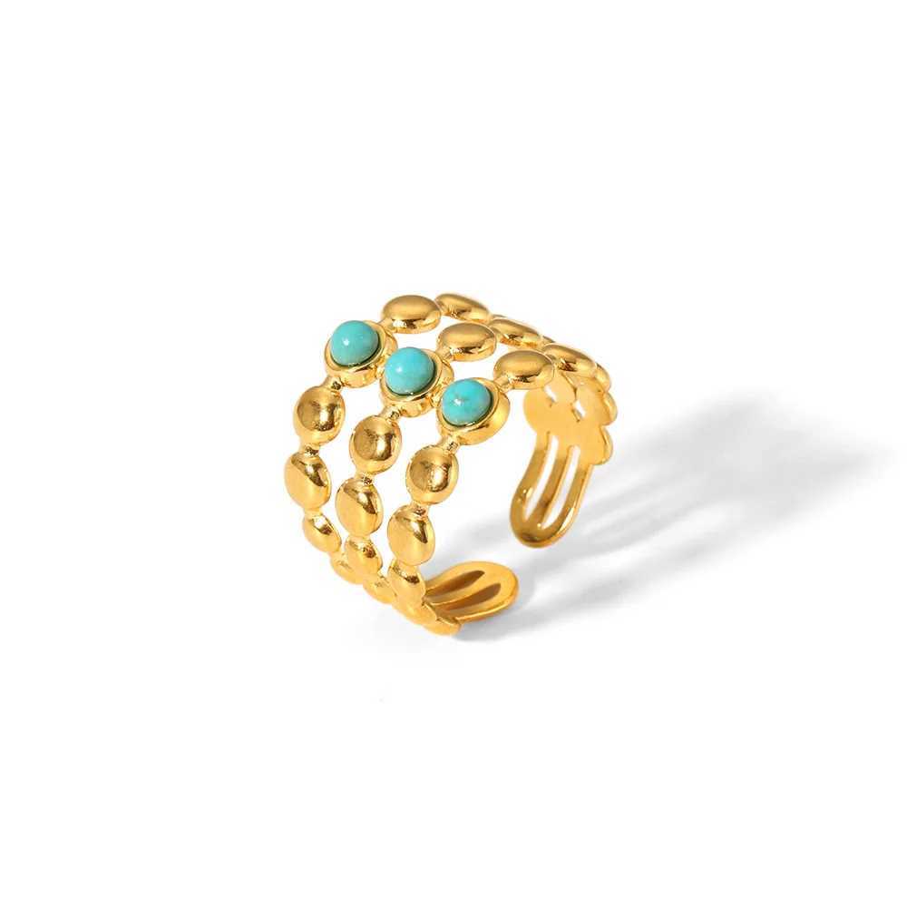Titanium steel with turquoise ring 18K gold-plated stainless steel non discolored finger jewelry suitable for wholesale for womenXJ250412