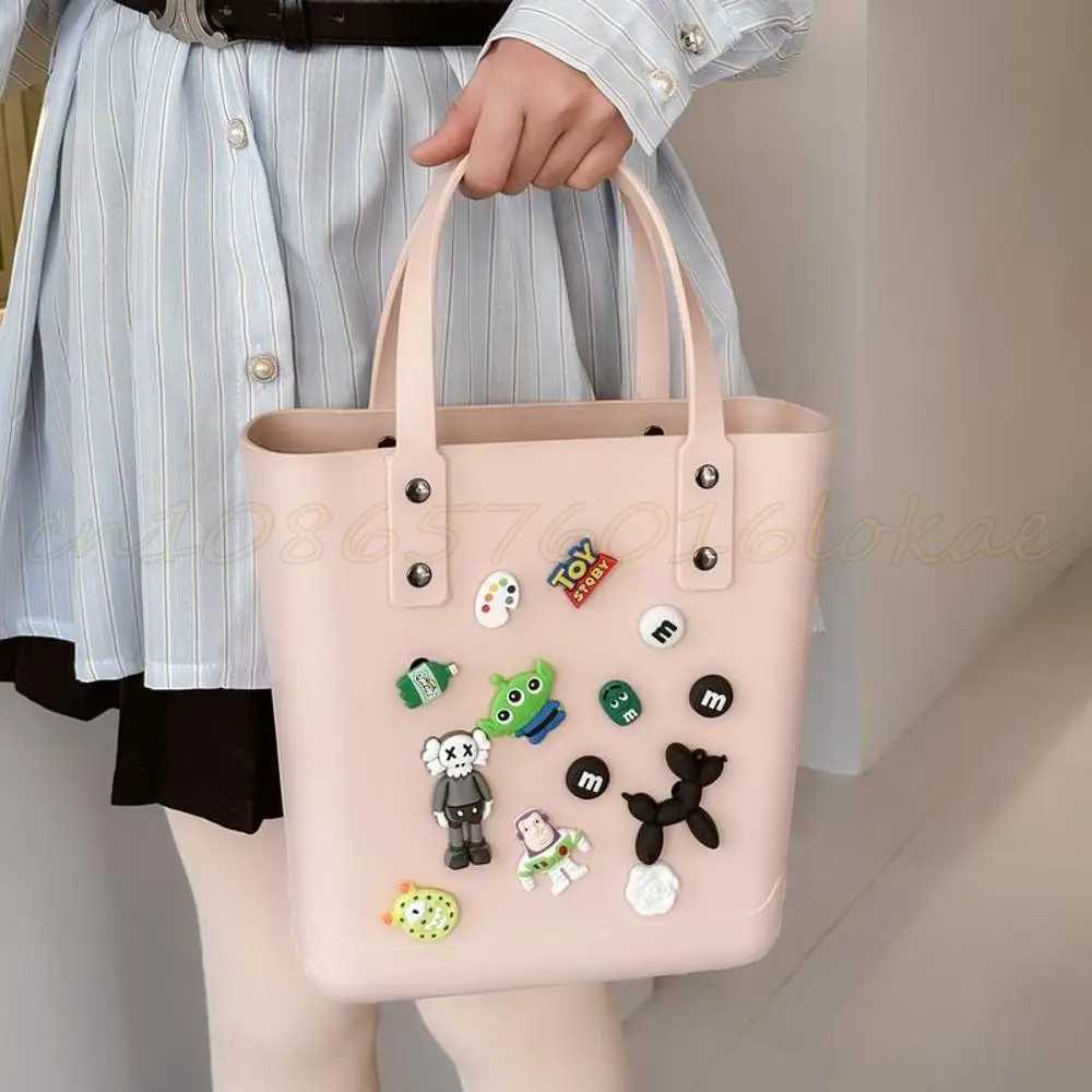 Womens PVC summer waterproof shopping bag large capacity cardboard box top handbag womens DIY perforated handbag durable beach bagXJ250412