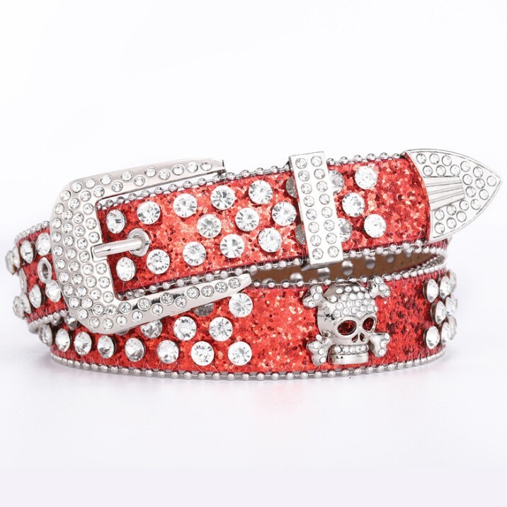 Button head three piece set rhie inlaid belt, versatile decoration for women, skull head, personalized with dia sequins