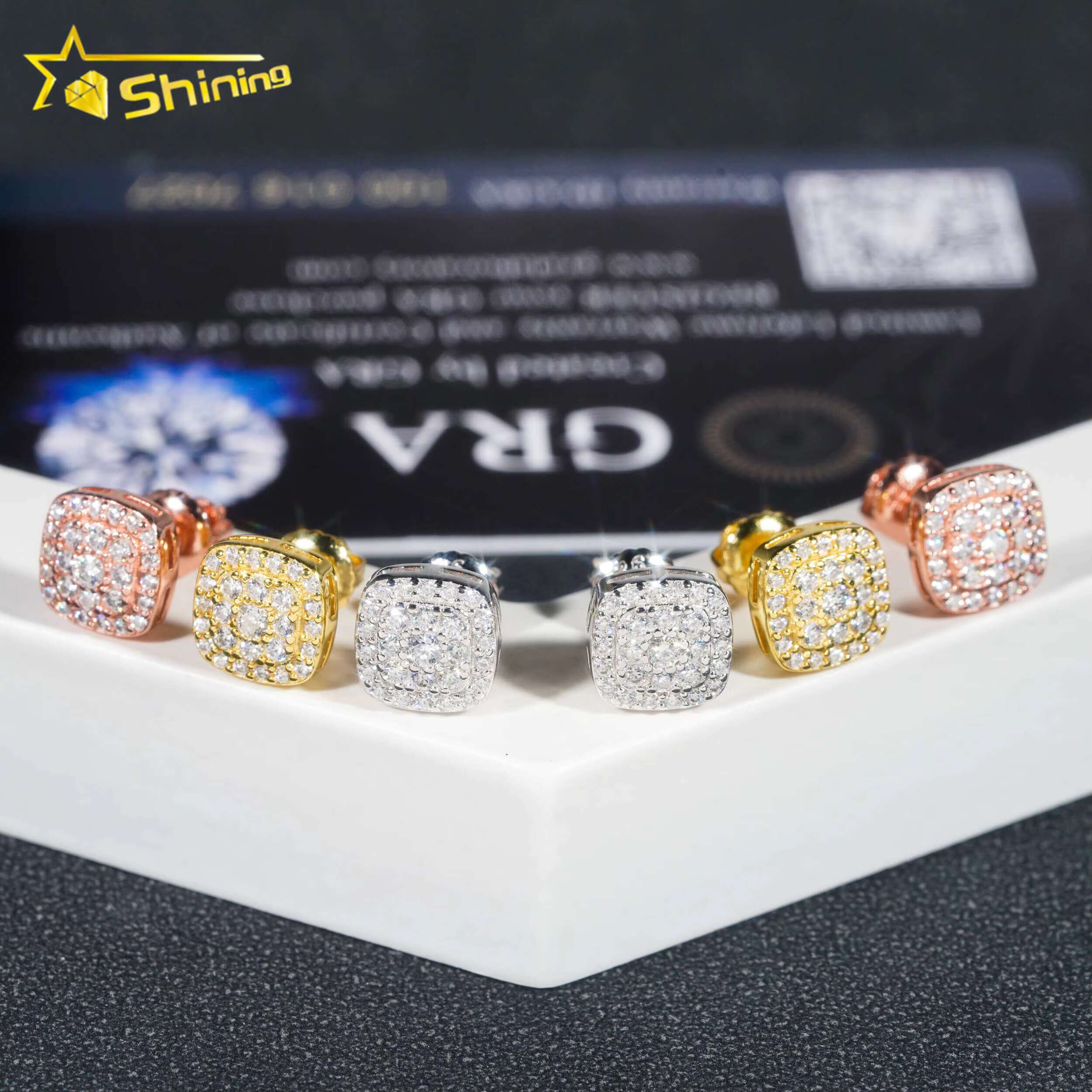 Ready to Ship Pass Diamond Tester Iced Out Hip Hop Jewelry Popular 925 Sterling Silver Men Earring VVS Moissanite Stud Earrings