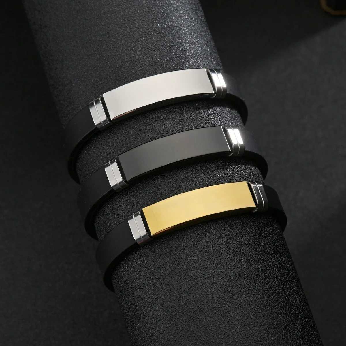 Stainless Steel Bracelet Homme Black Silica Gel Wristband Hip Hop Rock Bracelet For Men Women Couple Fashion Jewelry WholesaleC250411