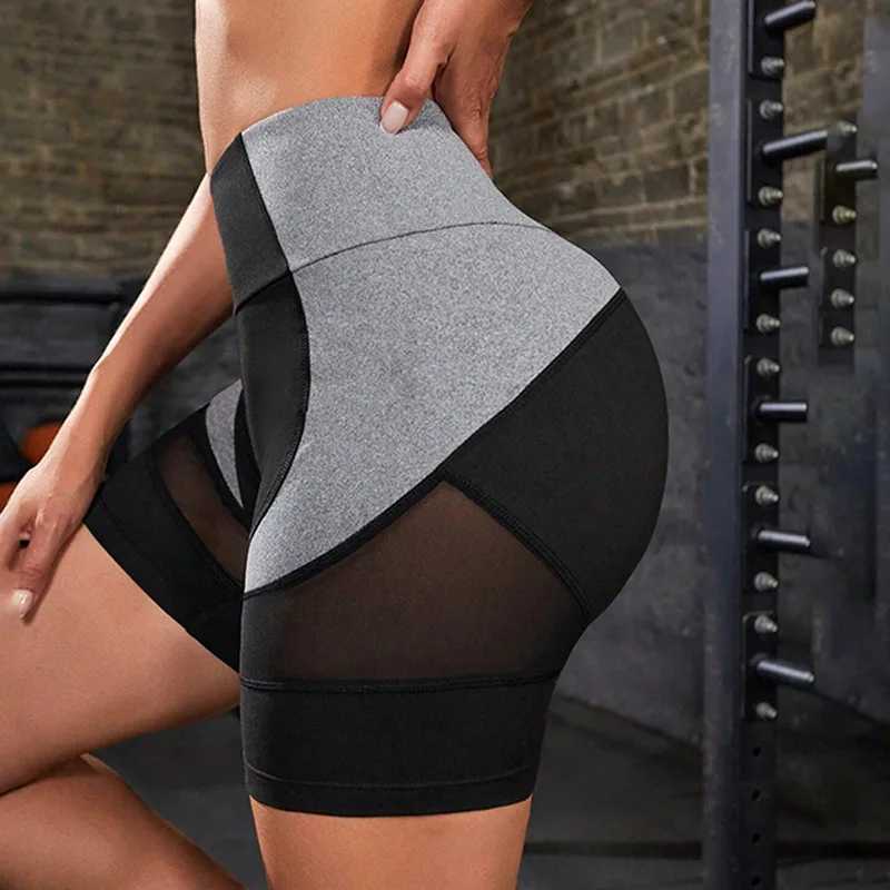 Colorful block high waisted yoga shorts with pockets womens abdominal folding sports shorts Y250412