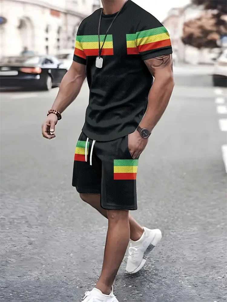 Summer mens short sleeved T-shirt two-piece outdoor travel suit oversized shorts training suitXJ250412