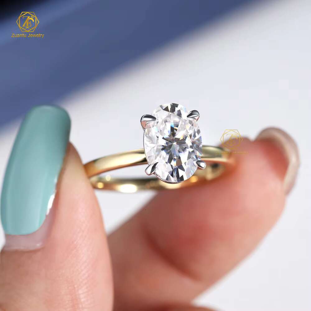 14K Solid Gold Solitaire 2.5carat Oval Moissanite Ring Engagement Vvs Moissanite Engagement Ring