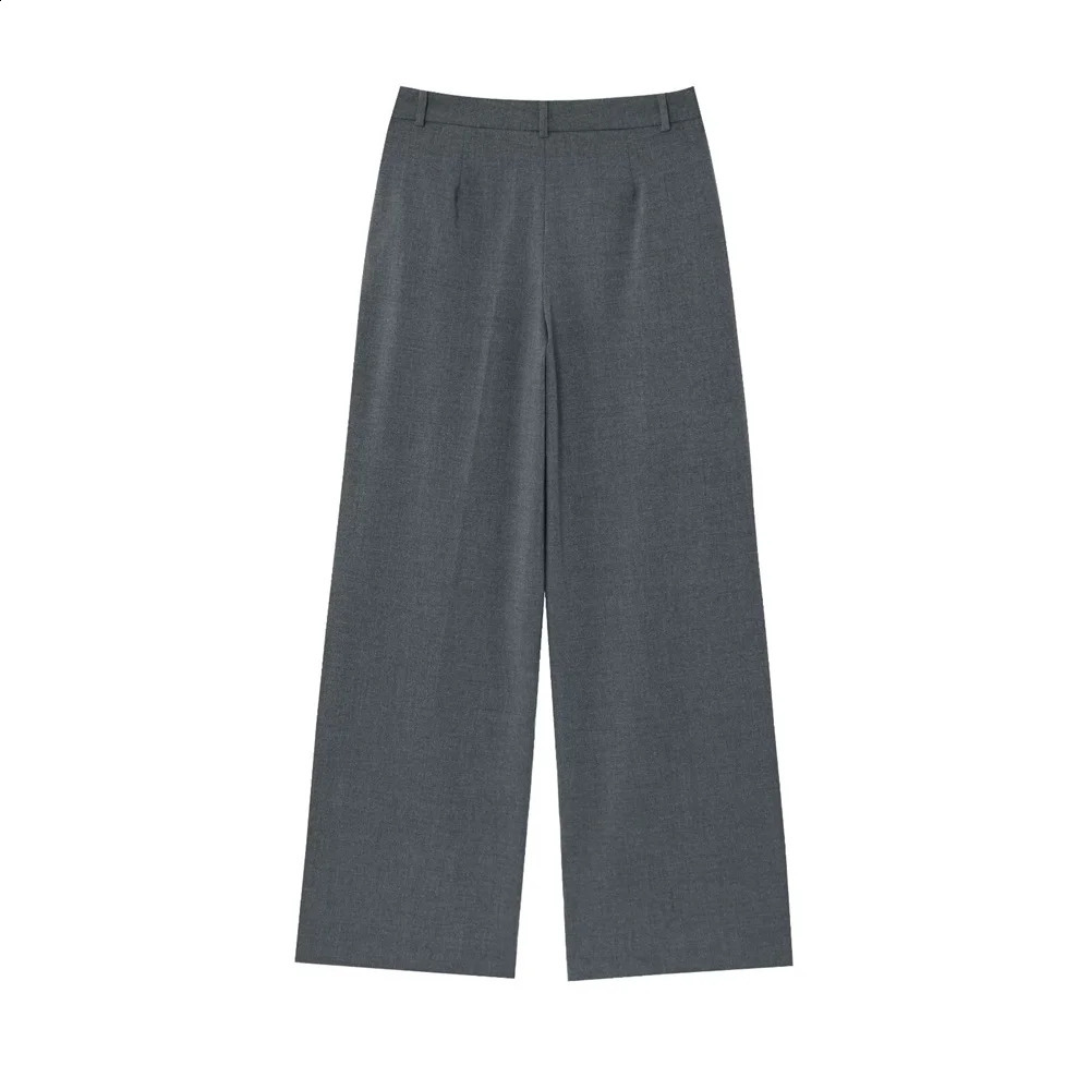 PB ZA 2025 Womens Double Chest Sweatshirt and Wide Leg Trouser Set Black Grey Classic Fashion Office Formal Wear 250411Z