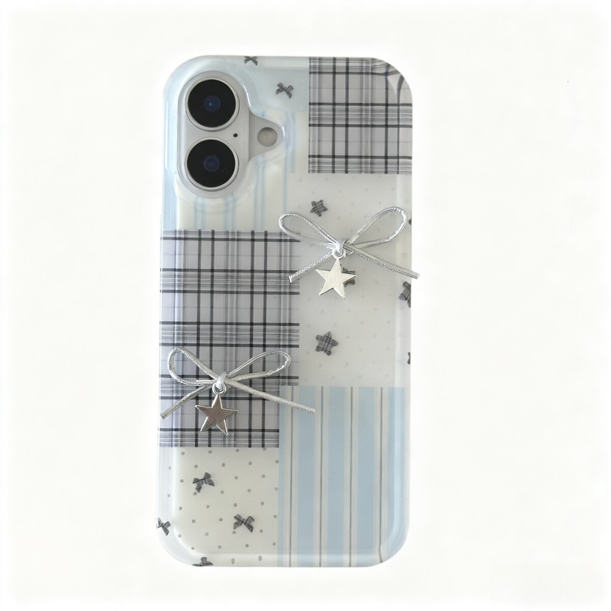 Fresh Spliced Bowknot Phone Case Compatible with iPhone 16/15 Pro Max Simple Shockproof iPhone 14/13