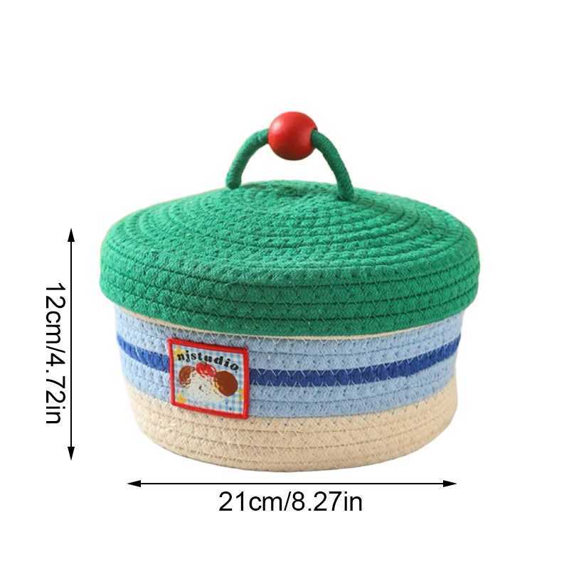 Ins Style Woven Storage Basket Dopamine Color Round Sundries Organizer With Lids Desktop Cosmetic Storage Basket Dorm Ro Decor Y251112