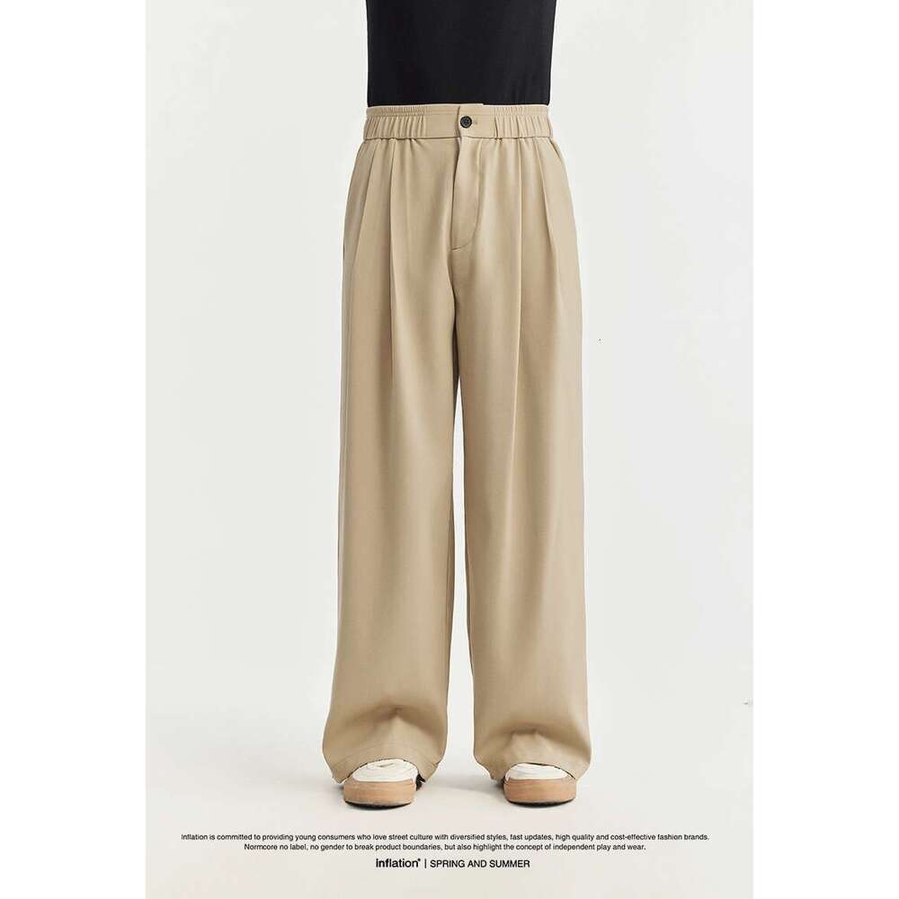 Black Wide Leg Suit Pants Men 2024 Trendy Elastic Waist Drape Casual Trousers Unisex