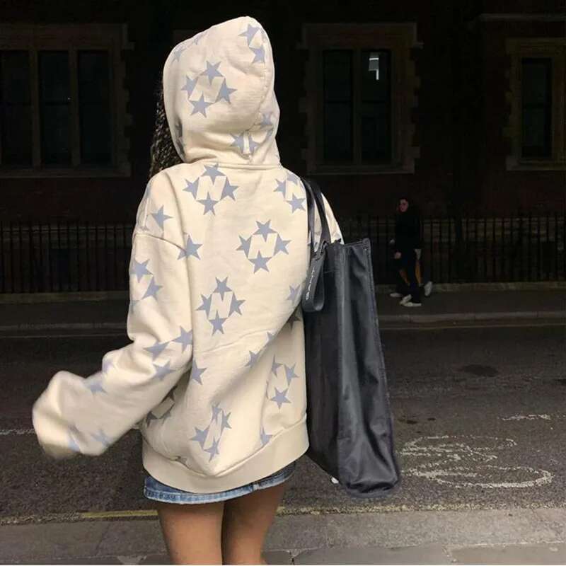Autumn Y2k Printe Star Graphic Zip Up Oversized Sweatshirt Goth Hoodie Men Women Grunge Hooded Jacket Streetwear Letter Clothing