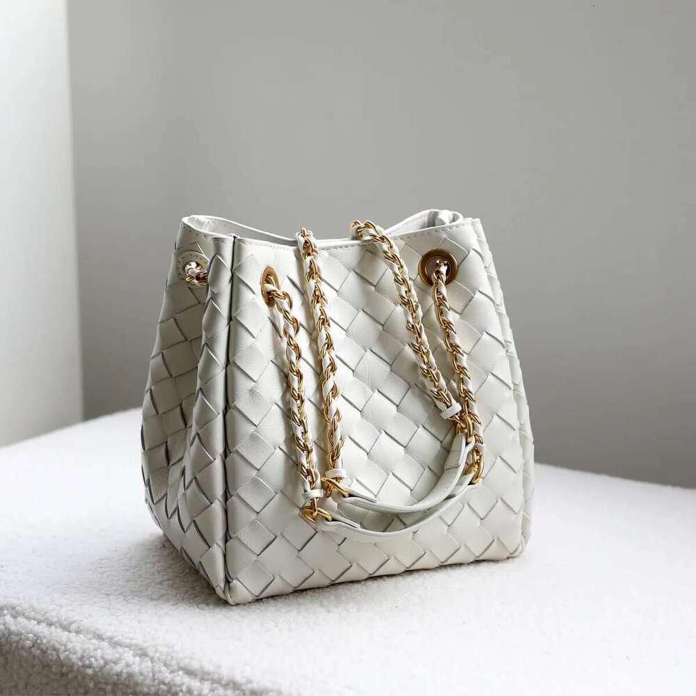Sheepskin Hand-Woven Chain Shoulder Crossbody Bucket Genuine Leather Women's Bag