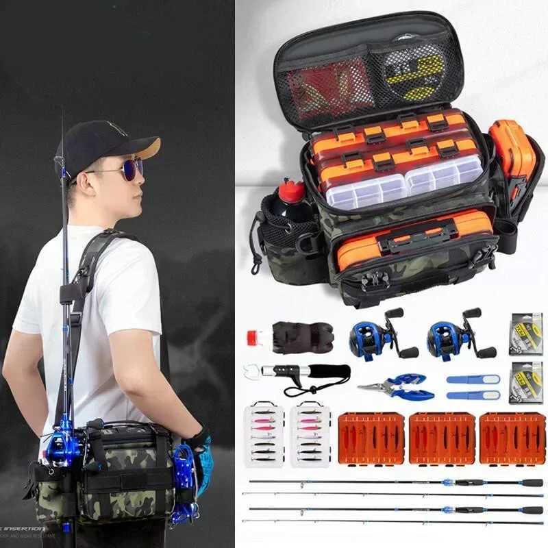 Fishing Lure Bag Winter Fishing Outdoor Fishing Backpack with Rod Holder BagFishing Tackle Backpack Lure Box Gear Storage Bag Z250411