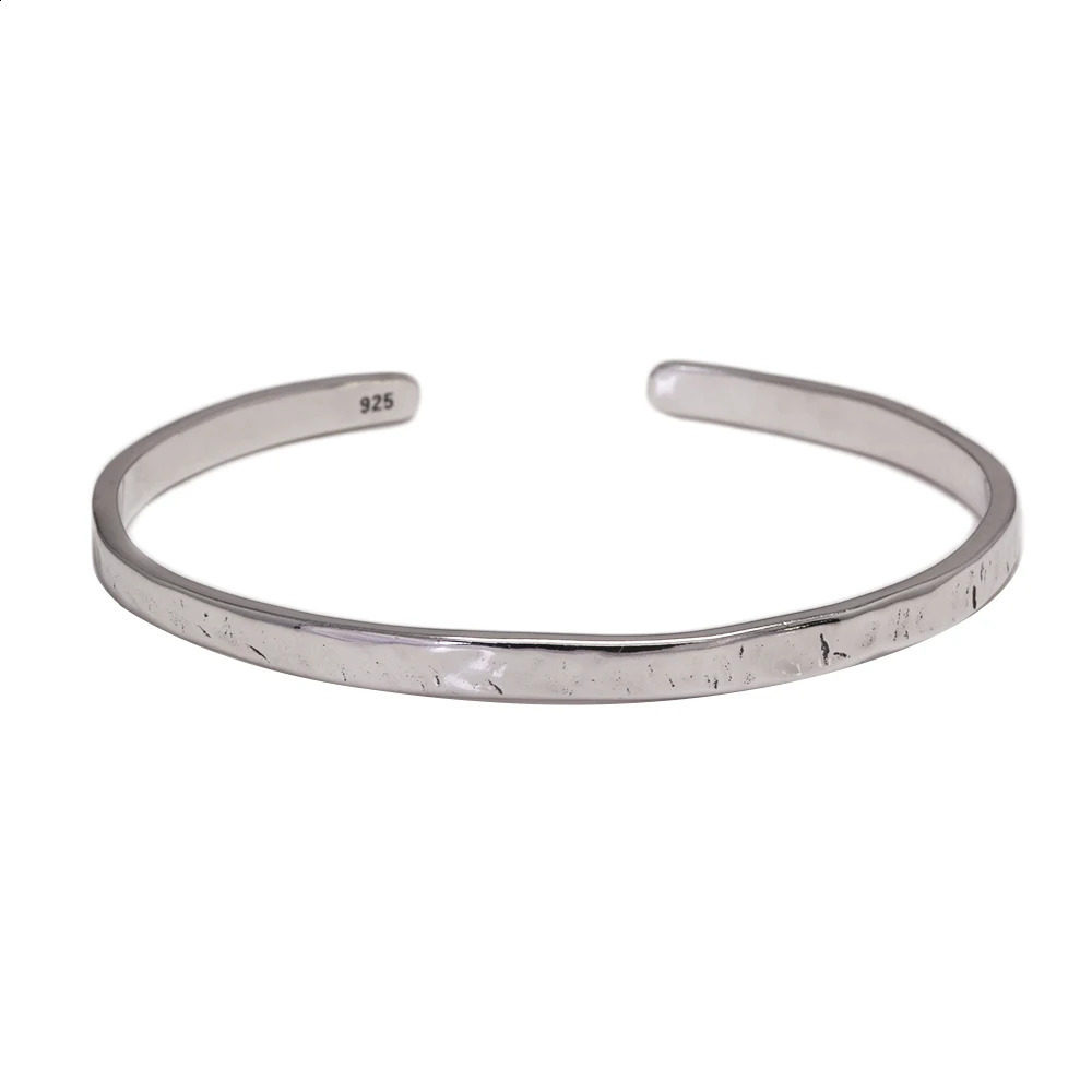 Real 925 Sterling Silver Hammered Cuff Bangles for Men and Women Handmade Polished Fine Jewelry 250403