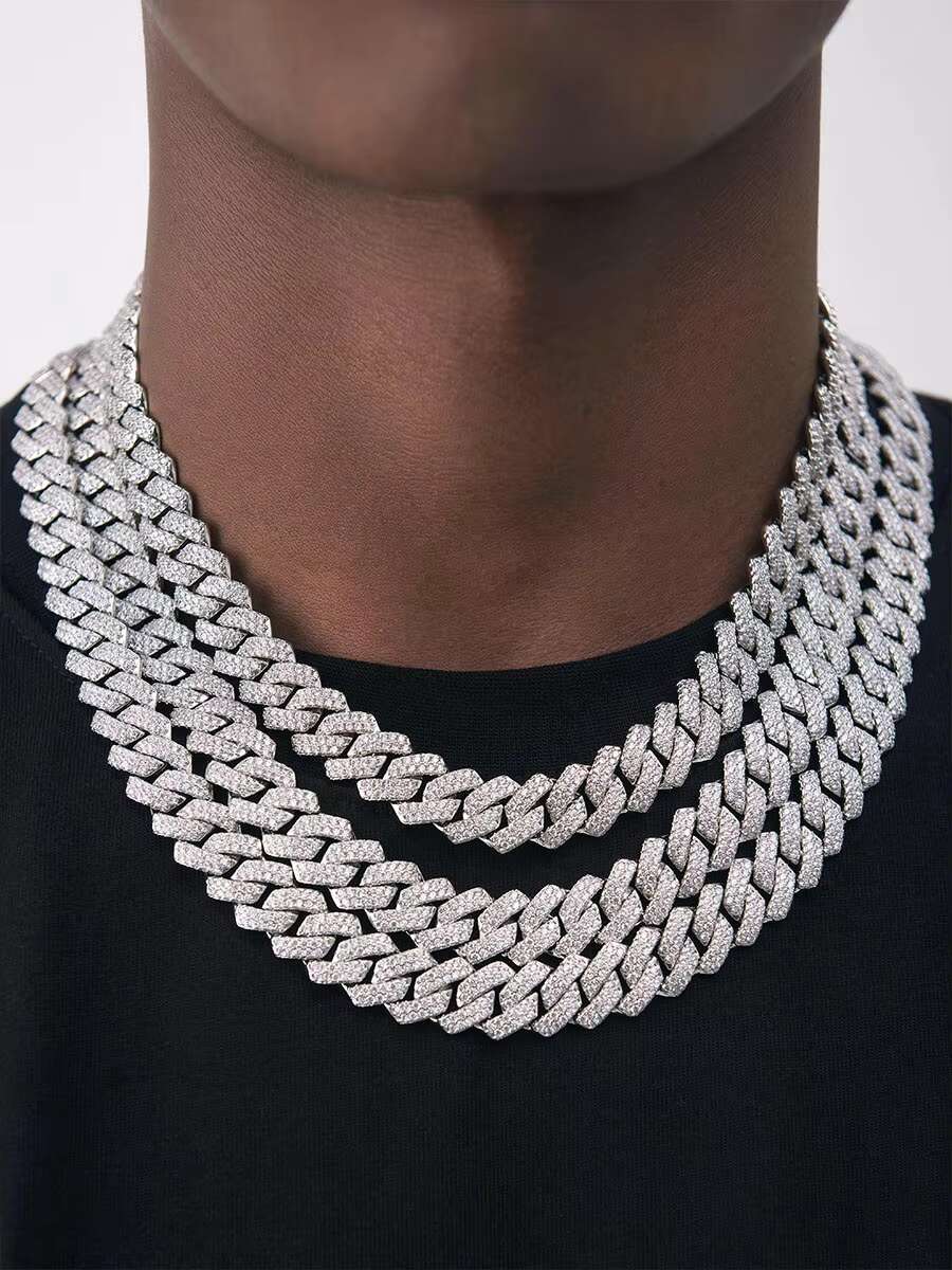 Multi-Row VVS Moissanite Cuban Necklace out Miami Chain Chic Sterg Sier Hip Hop Jewelry