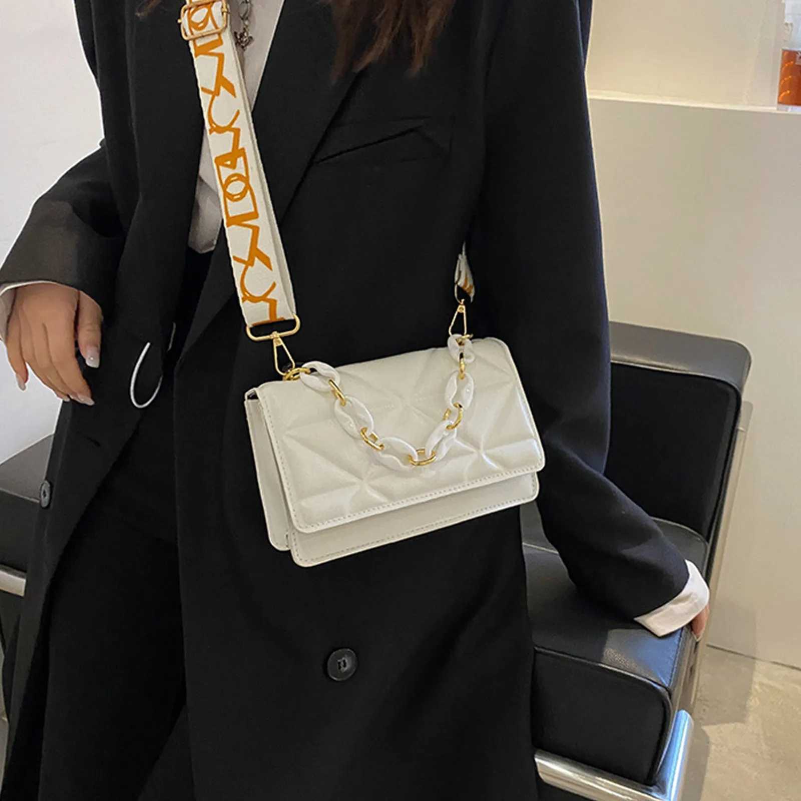 WomenS One-Shoulder Small Square Bag Simple Printed Wide-Band Messenger Bag Elegant Baguette Bag For Banquet Dance BusinessT2511112