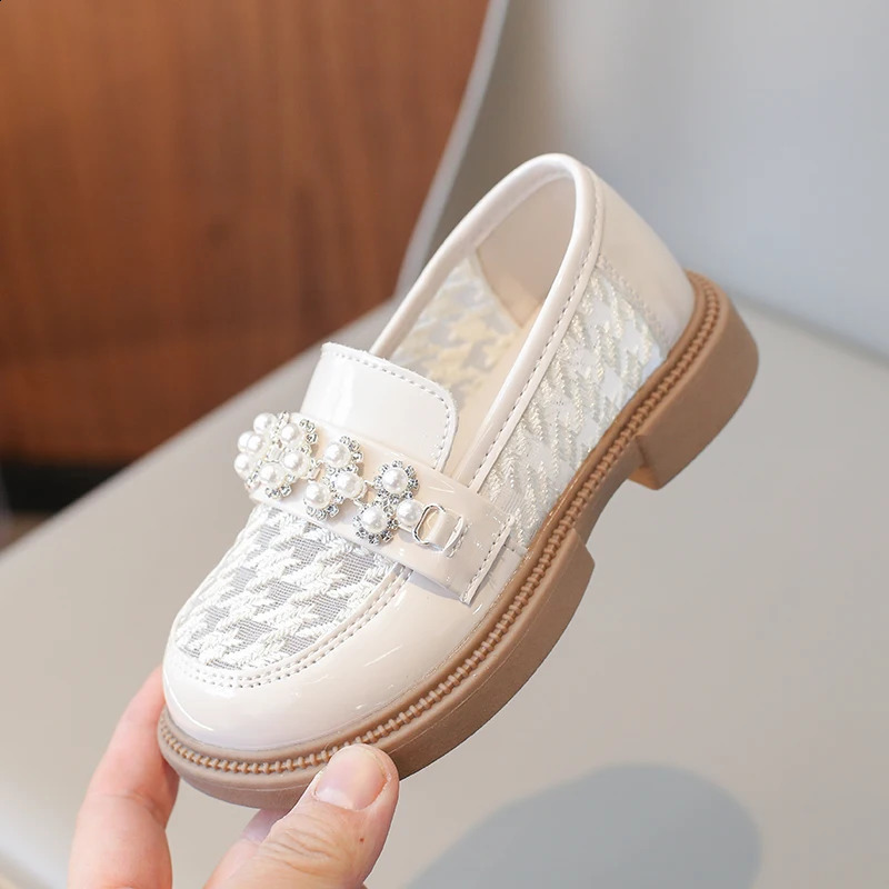 Girl Loafers Princess Lace Dress Girl Baby Shoes Oxford Apartment Childrens Church Uniform Moccasins Black Beige 250411