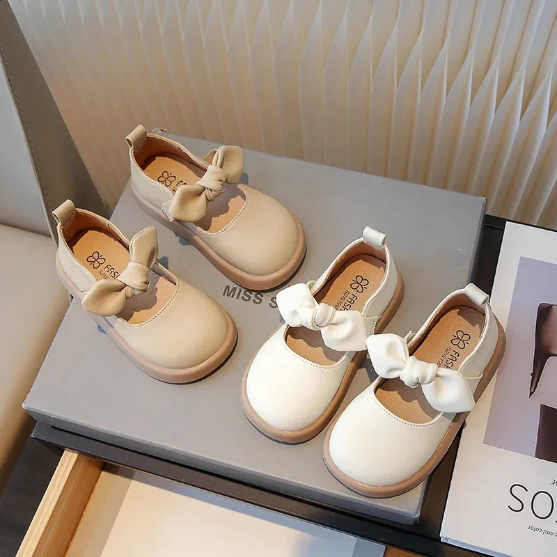 Womens Leather Shoes Spring/Summer Collection Womens Bow Fashion Princess Childrens Shoes Korean style Little Girl Mary Jans PU 250411