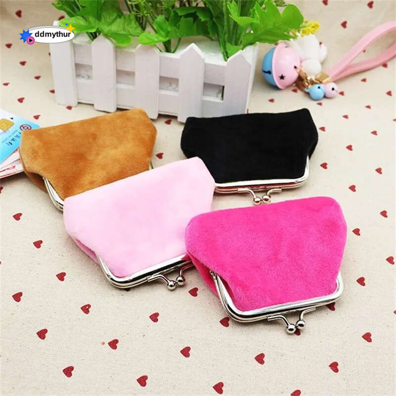 Solid Color Plush Coin Versatile Kiss-Lock Wallet Clutch Purse Pocket Storage Bag ddmythur