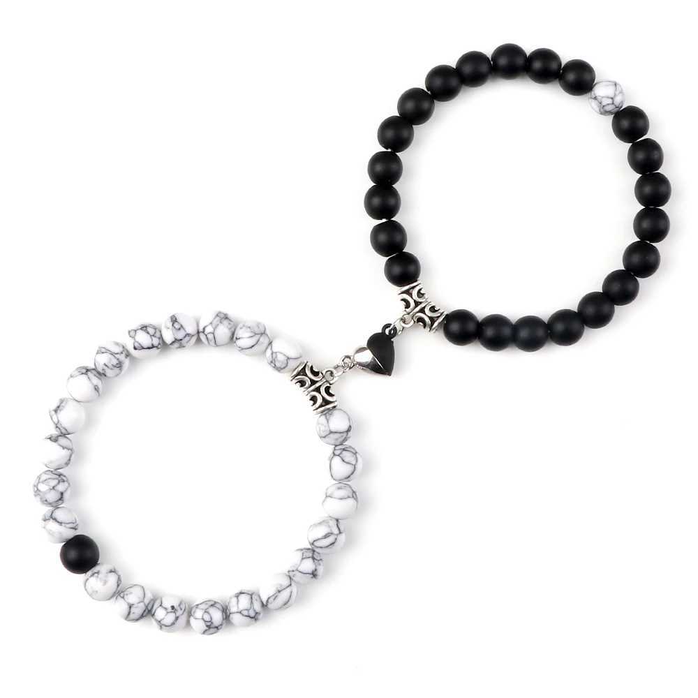 Hot Couple Yin Yang Bracelet Set Men 8mm Natural Stone Heart shape Magnet Love Braclet for Women Friendship Fashion Jewelry GiftC250411