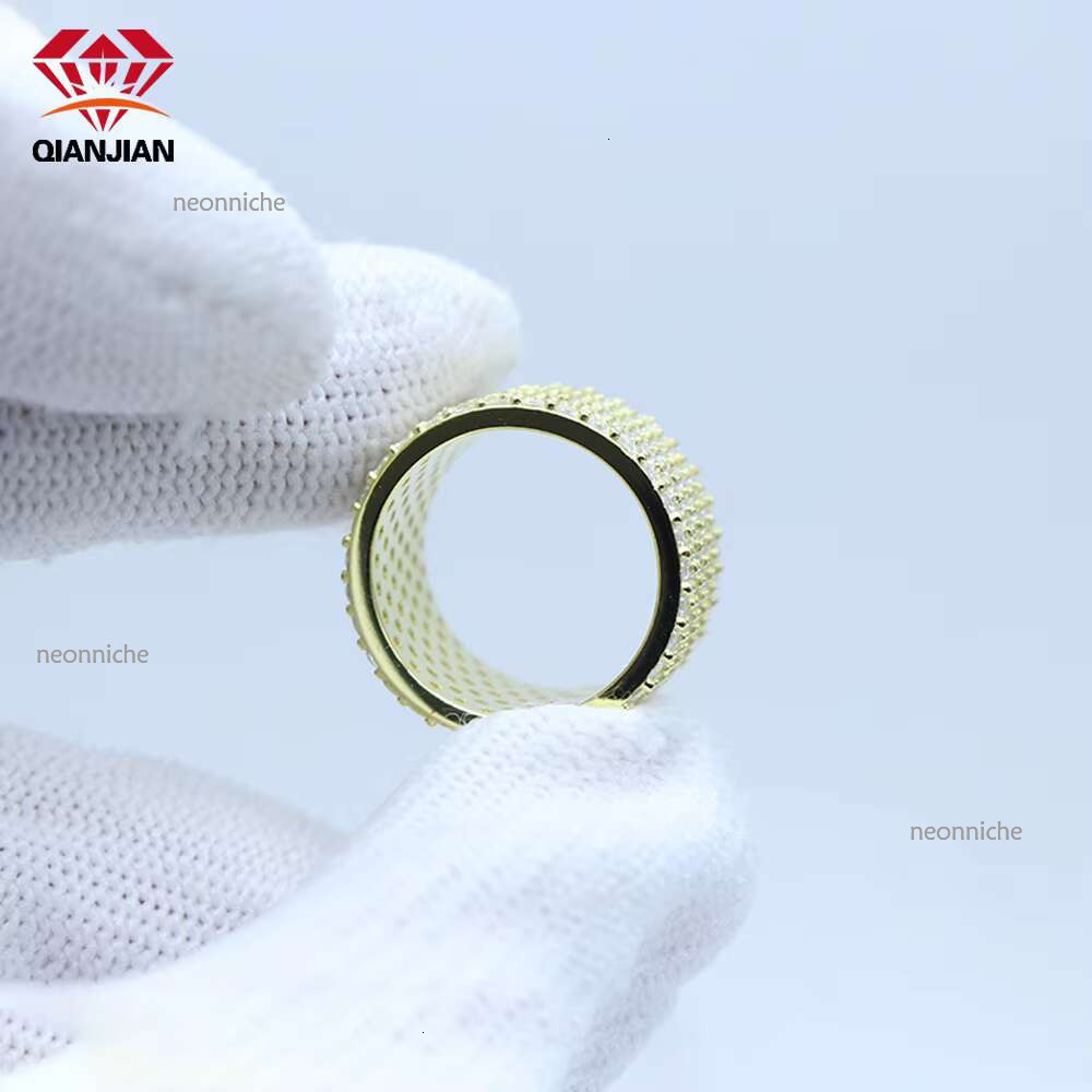 2025 New Style 7 Rows Sier White Gold Plated VVS Iced Out Dia Moissanite Ring for Men Women's Jewelry