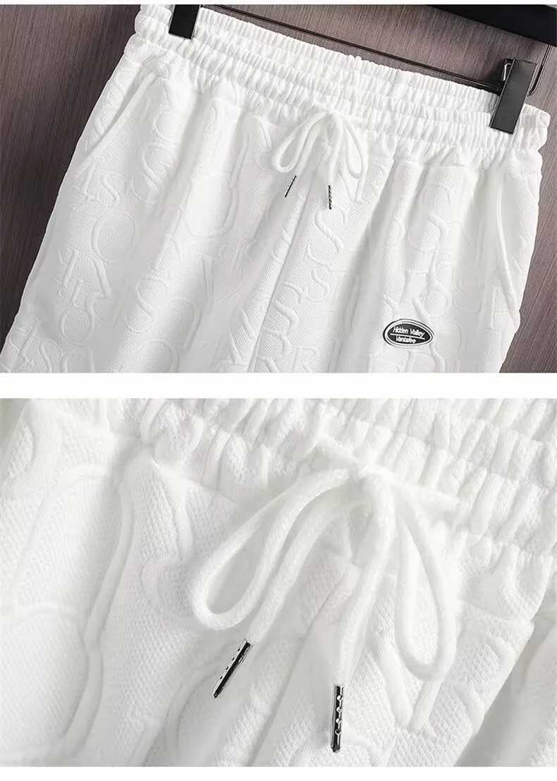 Mens set 2024 new waffle biscuit summer casual T-shirt+shorts set basketball track suit letter printed solid color loose setXJ250412