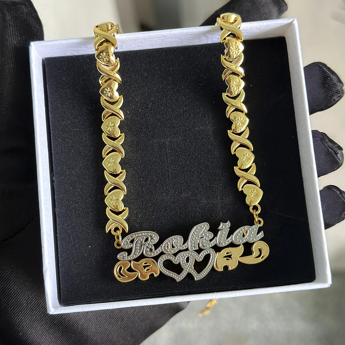 Stainless steel 3D name necklace customized XOXO chain dual color personalized Bilayer womens gift 250410