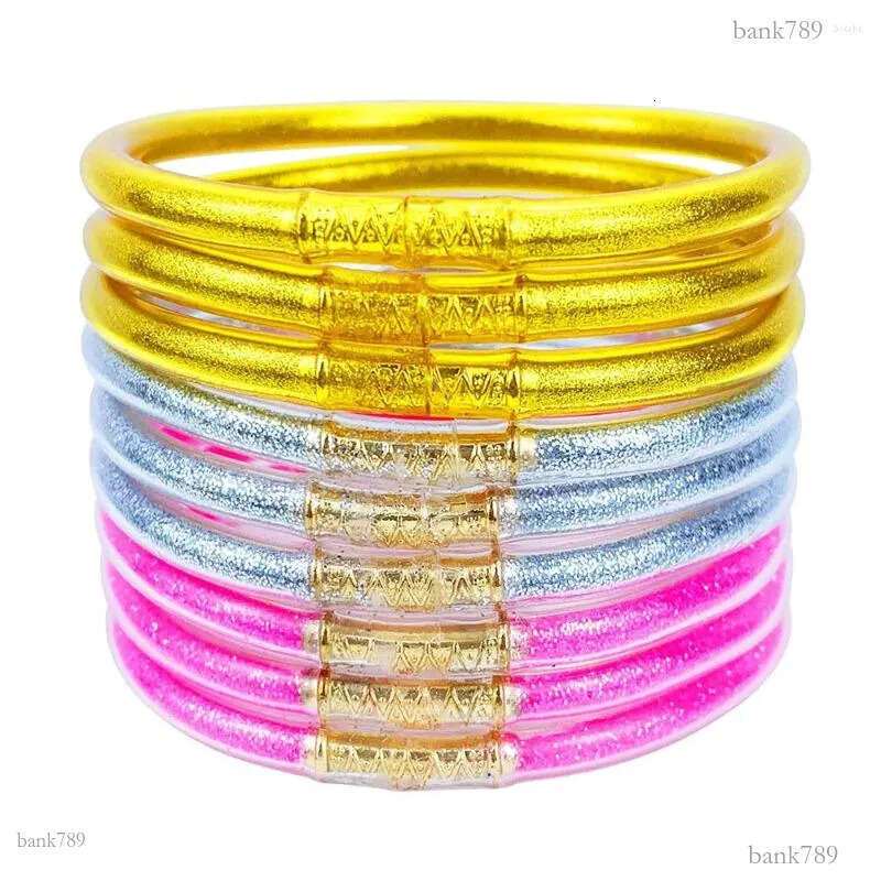 Bangle 9pcs Glitter Jelly Bracelet Set Women's All Weather Tibetan Buddhist Temple Lucky Charm Gift For Girls Mother's Day Party