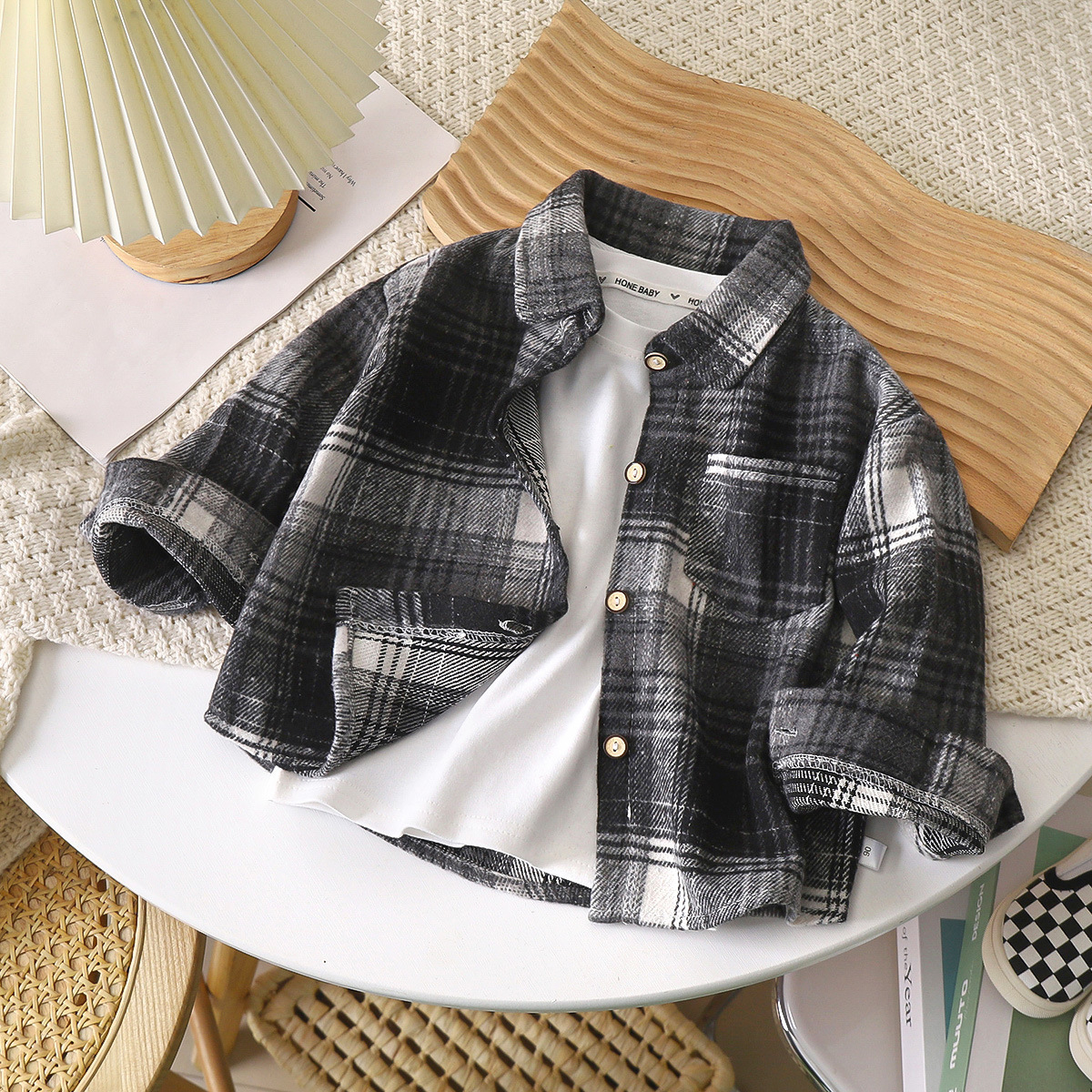 Ddmyshoesvip Boys Long Sleeved Autumn Checkered Shirt Children S Color Blocking Cardigan New Lapel Top Coat Girls