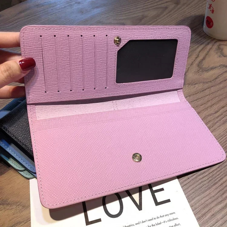 Womens long soft genuine leather wallet large capacity thin wallet handbag card holder bracket buckle clutch wallet 8Z 250411