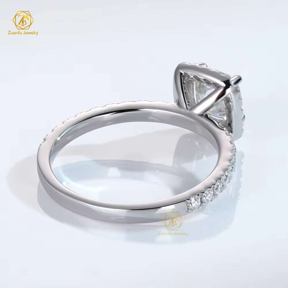ZuanfoJewelry Custom 1CT 6x6mm 925 Sterling Silver Moissanite Solitaire Women Engagement Wedding Ring Halo Ring With Women