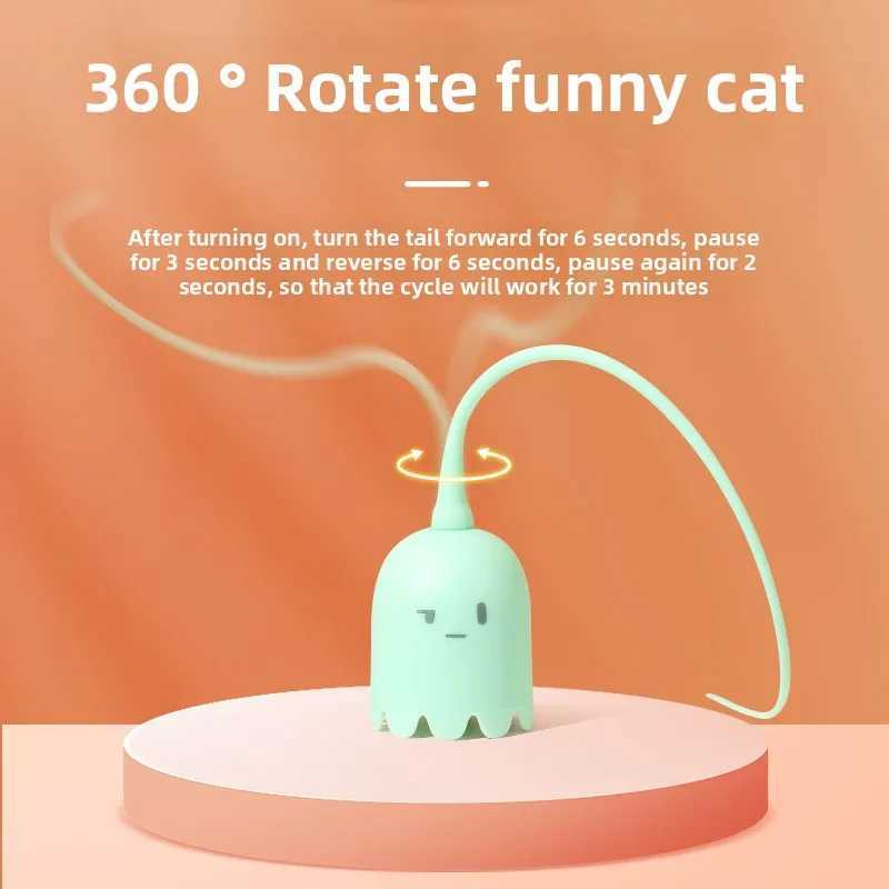 High Quality Interactive Cat Toys USB Electric Intelligent Rolling Ball Toy Cats Pet Silicone Automatic Rotate Mouse Tail Kitten Teaser Stick T2504012