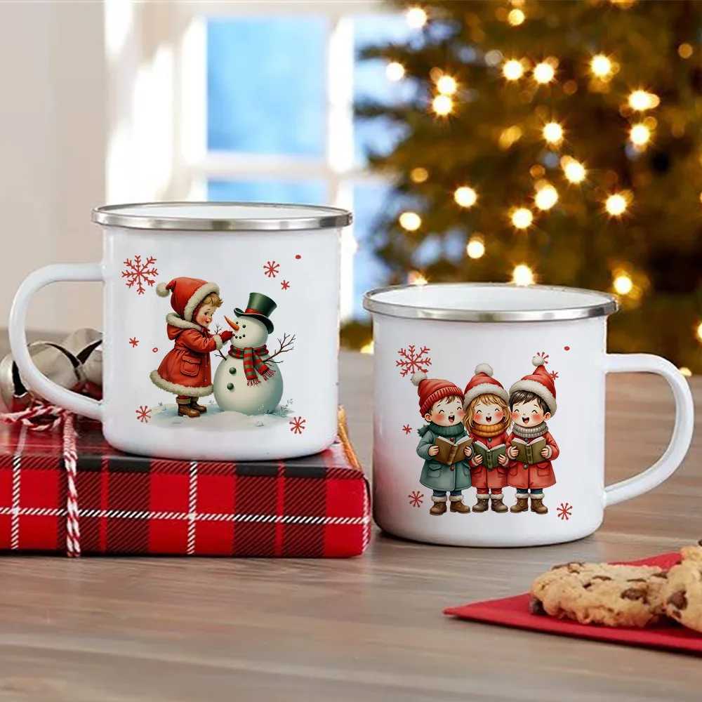 Christmas Child Christmas Mug Santa Deer Print Mug Hot Cocoa Chocolate Mug Drink Jiuce Cup Christmas Decor Enamel Mugs Xmas Gift for Kids Y251112